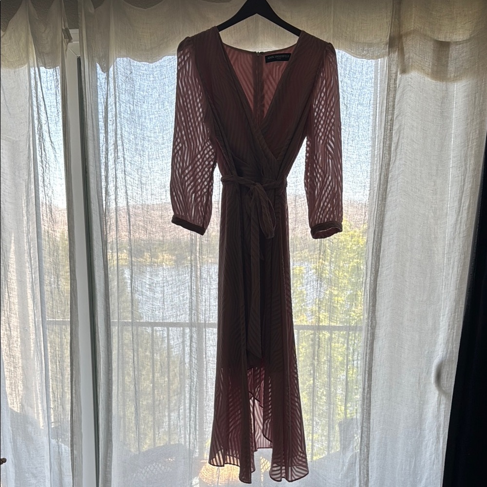 Karl Lagerfeld Sheer Long Sleeve Dress - Pink